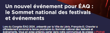 Capture d’écran du Bulletin ÉAQ, le bulletin mensuel envoyé par Événements Attractions Québec à ses membres pour les tenir informés des projets, services et actualités associatives.